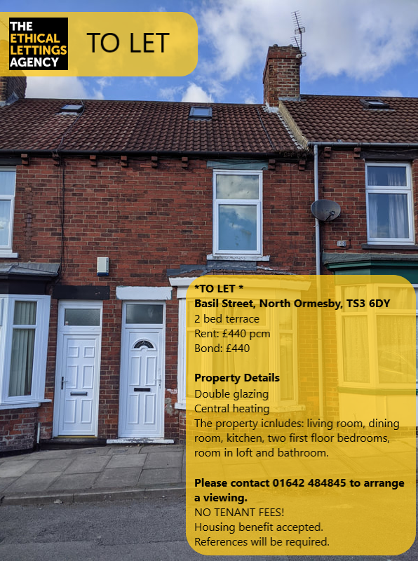 Property to let in Middlesbrough. 

For more information or to arrange a viewing call 01642 484845 or email contactus@ethicallettingsagency.co.uk.