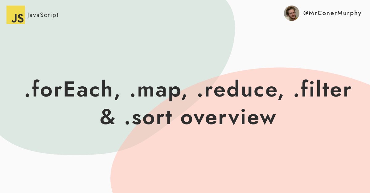  JS: forEach, map, reduce, filter & sort overview  These 5 functions have become a staple of working with arrays in JS since they were introduced. Here's a quick overview of what each one does and how we can use them.  1/8-- #100DaysOfCode  #developer  #DEVCommunity