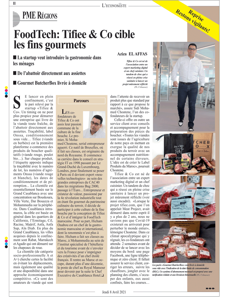 HSevenAfrica's tweet photo. Cette semaine, les fondateurs de la Startup Tifiee sont les invités du journal @Leconomiste_ pour partager leur belle aventure. 🥩🥩 🚀 🚀
@Amine_Al_Hazzaz @Emmanuel_1409
#startup #maroc #hseven #innovation #foodtech #gastronomie https://t.co/rfiMXz6lWE