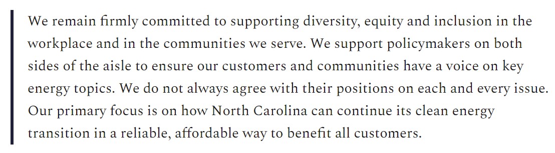 5. In response to a request for comment,  @DukeEnergy told  http://popular.info  that it is "firmly committed to supporting diversity" but "do not always agree" with the legislators it supports. Duke Energy says its "primary focus" is North Carolina's "clean energy transition"