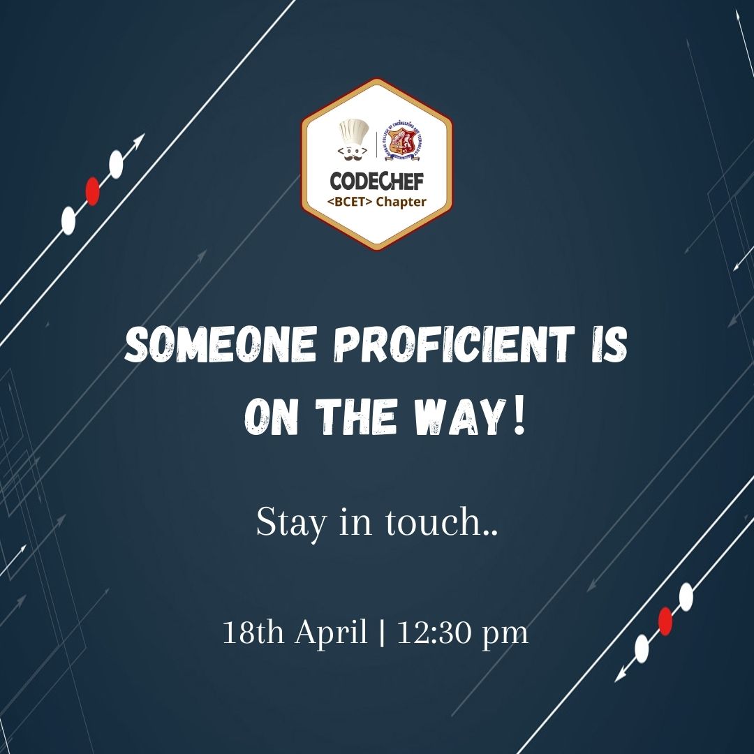 CodeChefBCET's tweet image. @codechef @codechefforschools
#CodeChef
#CodeChefChapters
#CodeChefCollegeChapters
#CodeChefChapterLeaders
#codechefbcetchapter
#competitiveprogramming