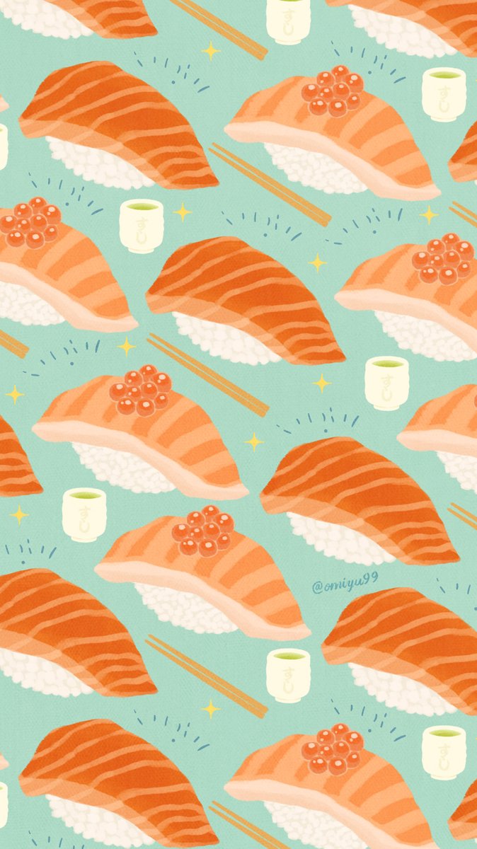 Omiyu お返事遅くなります サーモン寿司な壁紙 Illust Illustration 壁紙 イラスト Iphone壁紙 寿司 Sushi Salmon 食べ物 お寿司の中でサーモンが一番好きです
