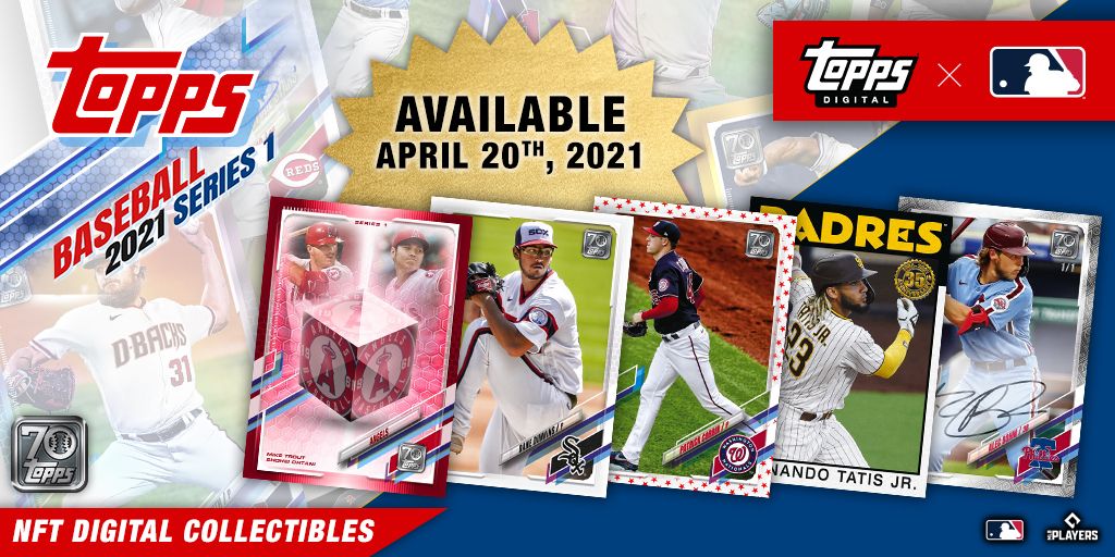 ToppsDigital's tweet photo. JUST ANNOUNCED: @Topps to debut @MLB Series 1 NFT Collection on @WAX_io April 20th – ushering in a new era of baseball card collecting. Monumental release includes 2021 Base, iconic throwback designs, motion animated sets + more! 

Details: https://t.co/yfKJ9YngcW
@MLBPAClubhouse https://t.co/Z7Eklsiovy
