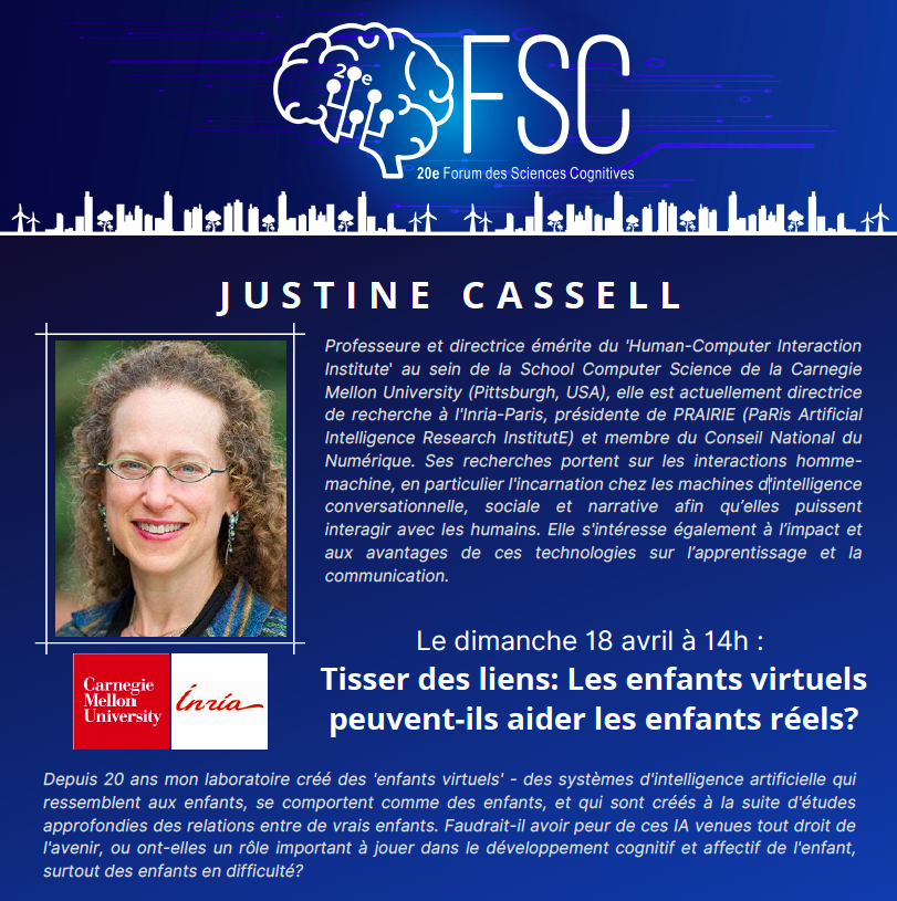 inria_paris's tweet photo. 📅 Ce dimanche 18 avril à 14h, Justine Cassell (Directrice de Recherche @inria_paris) animera une conférence sur les potentiels apports de l'IA en éducation au #FSC2021 @ForumSCo.

Plus d'infos et inscriptions ➡️ https://t.co/kNQxEa59gZ https://t.co/qhmM5hsaNL