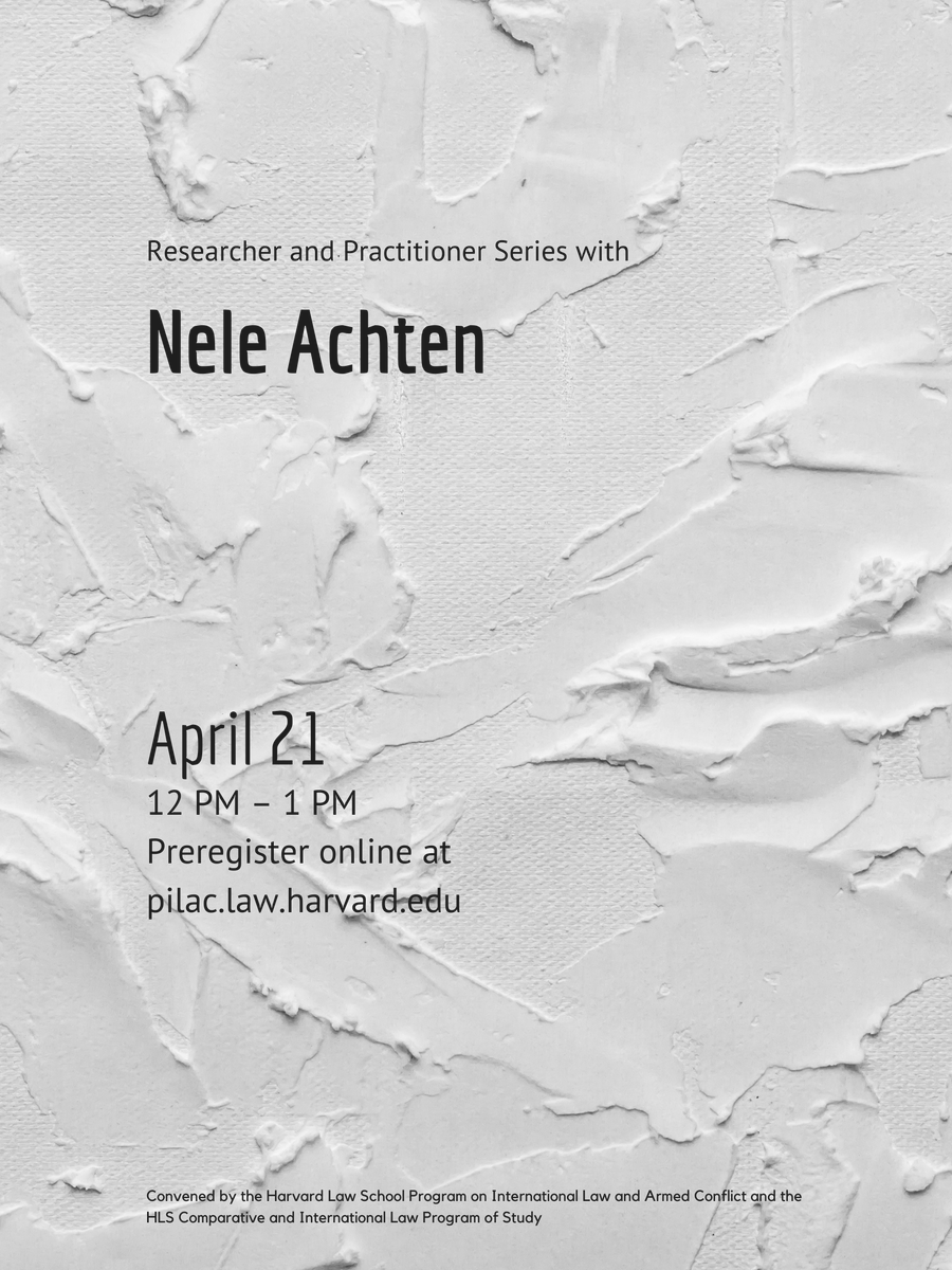 HLSPILAC's tweet photo. Save the date: join us on April 21st for the final session of the Spring 2021 Researcher and Practitioner Series, featuring Nele Achten (@ne8en). 

Open to current HLS students and staff. 

Advanced registration required: https://t.co/PWRFIQzfeX. https://t.co/kHNMPSYm8g
