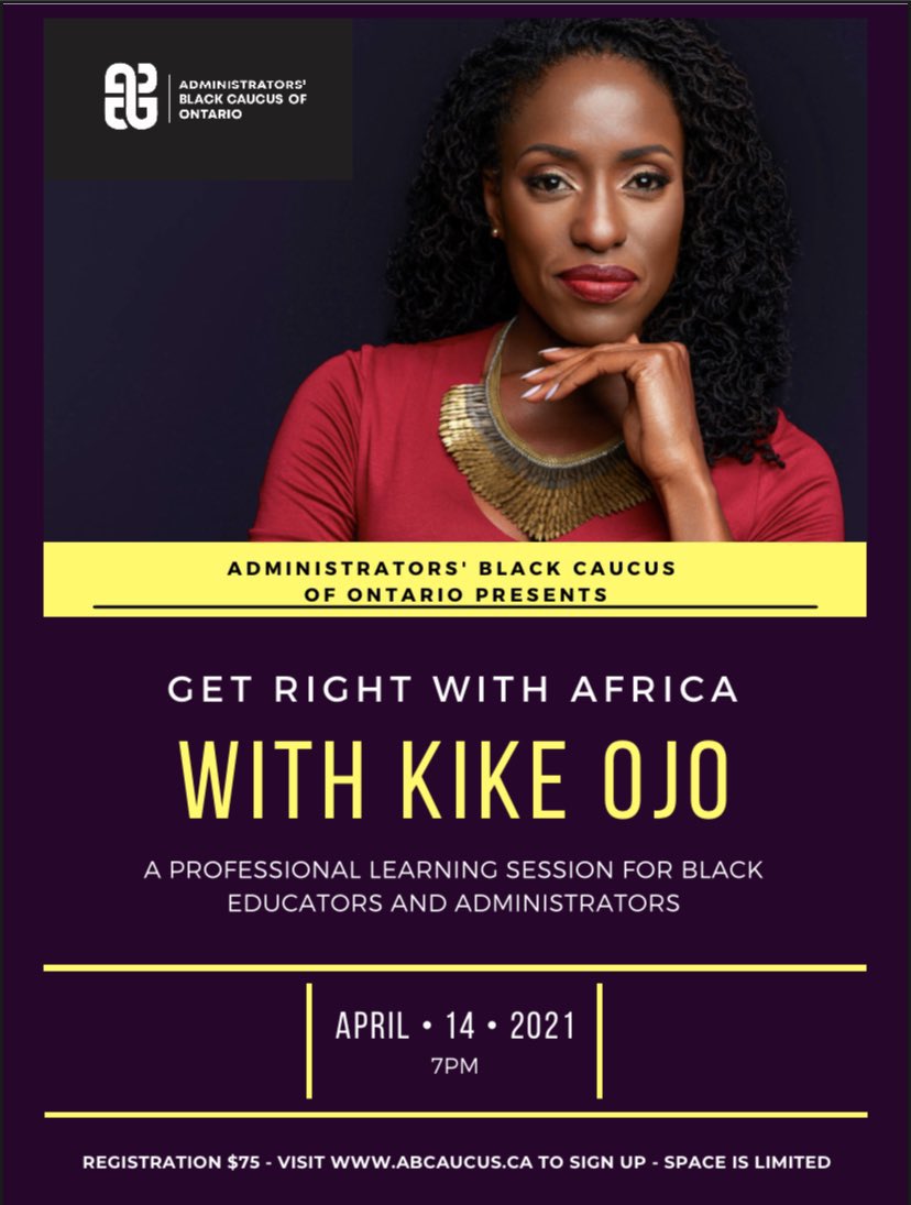 Calling all African Black and Caribbean Black educators to join us on Wednesday evening as we engage in a critical conversation about what it means to get right with Africa and how our collective history informs our present. Sign up abcaucus.ca @mskikeojo