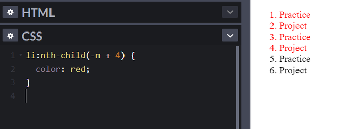  Negative nth-child selector- Use negative "nth-child" and select element from 1 to n