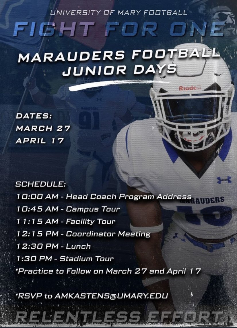 Thanks <a href="/CoachGallatin/">Jared Gallatin</a> for the Junior day invite! 
<a href="/UMaryFootball/">UMary Football</a> 
<a href="/cprebelfootball/">CP Football</a>