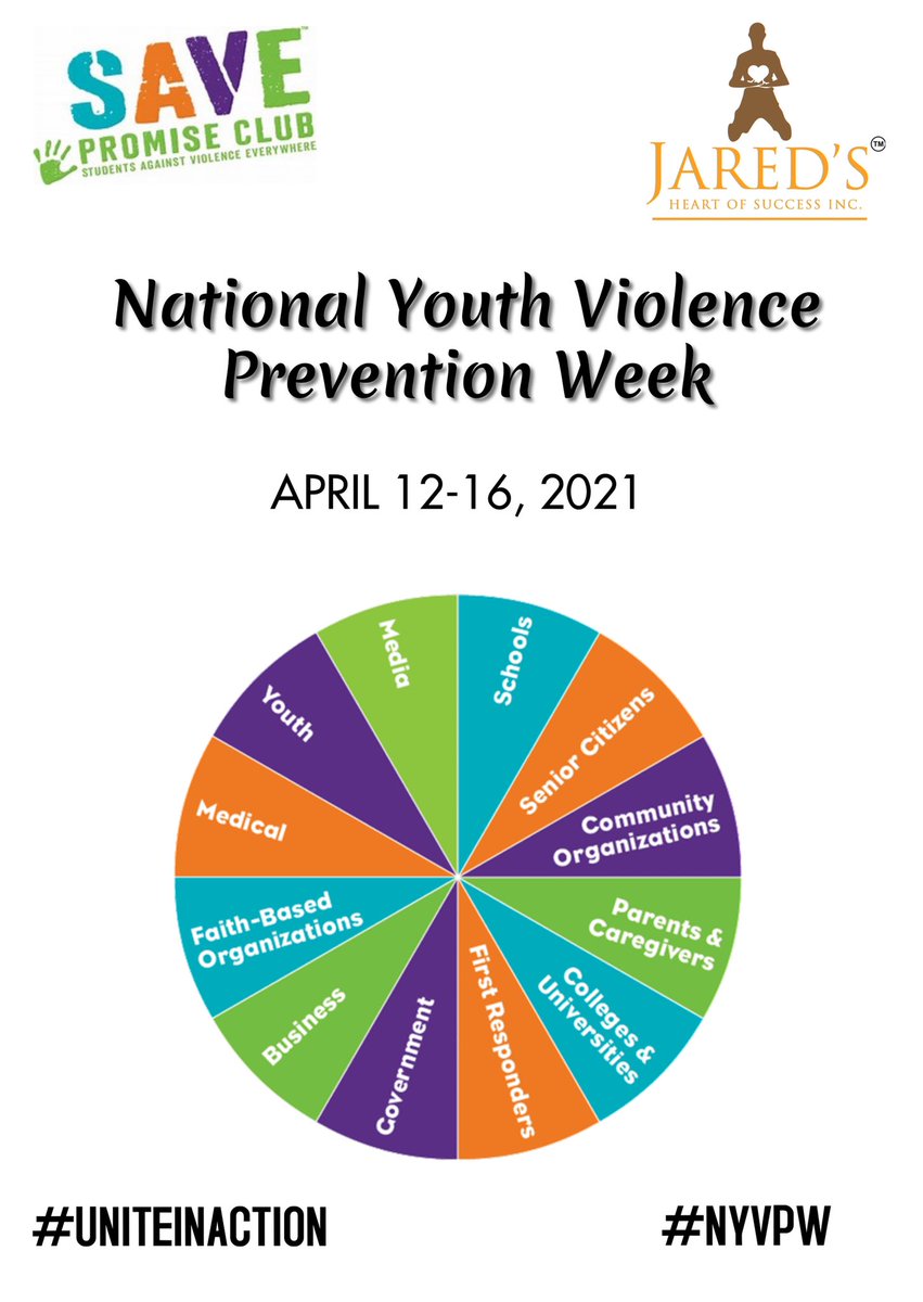 JaredsSuccess's tweet photo. This wk is National Youth Violence Prevention Week. Join us as we partner with @sandyhook and others around the country to unite and lift up youth who work to make their schools and neighborhoods safer. Everyone can play a role in preventing youth violence. #NYVPW #UniteInAction https://t.co/jgM9s8ys6m