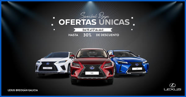 Special Days en Lexus Breogán Galicia‼️
Comienza la cuenta atrás para el Super Evento Exclusivo de #Lexus en #Galicia➡️ Hasta 30% de descuento y un bono Extra de 500€ a los primeros en reservar su cita aquí 👉 specialdays.es/lexusgalicia 
 #LexusBreogan #SpecialDays #eventos2021