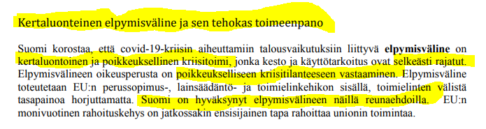 ir_rkp's tweet image. Paraikaa eduskuntakäsittelyssä oleva valtioneuvoston EU-selonteko toteaa, että Suomi on hyväksynyt #elpymisväline&apos;en näillä reunaehdoilla: kertaluonteinen, poikkeuksellinen ja tarkkarajainen. 

#EU #hallitus