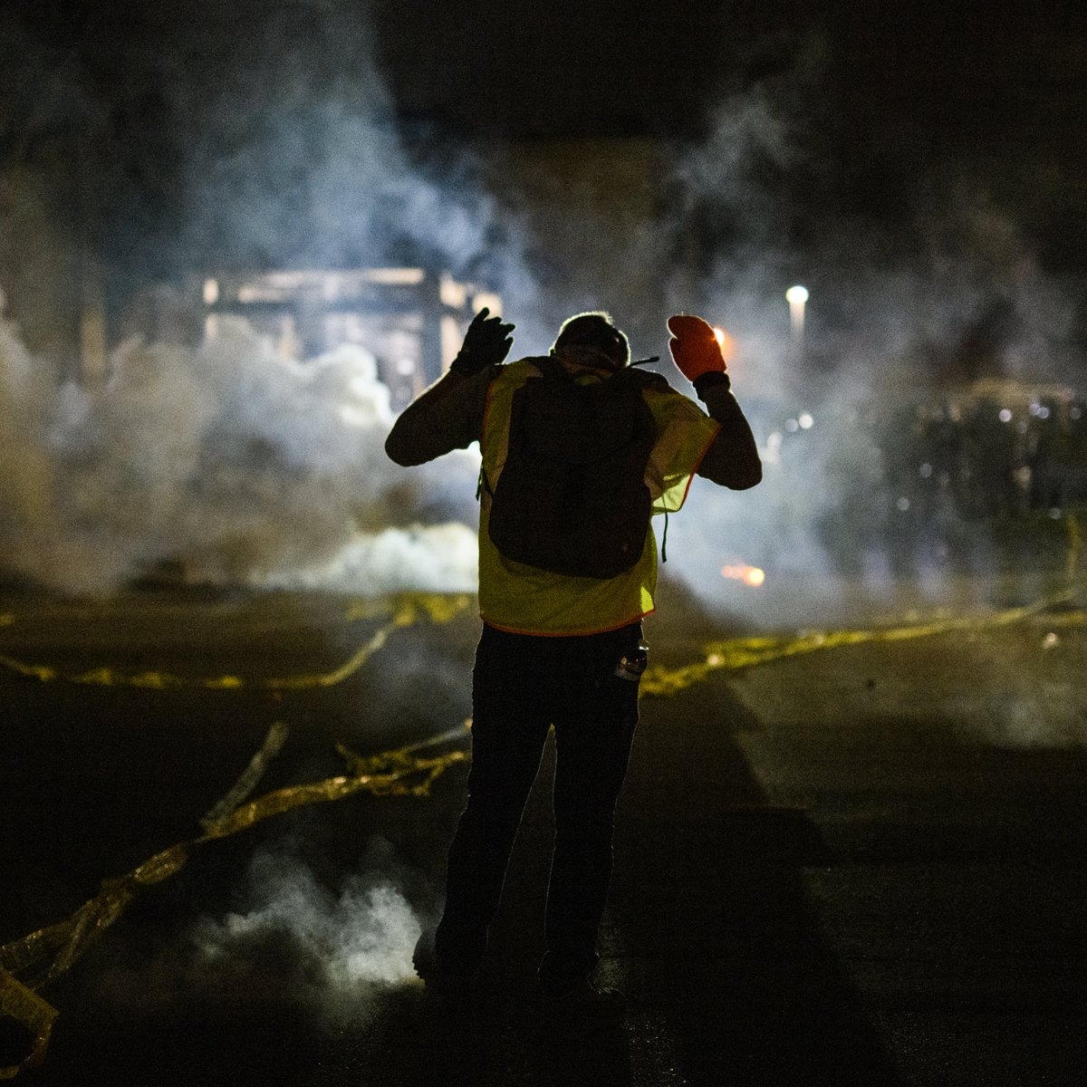 Minnesota police fired tear gas and rubber bullets at protests over the police killing of  #DaunteWright.The killing in Brooklyn Center was 10 miles from where Derek Chauvin is on trial.A protester said: "We're not gonna keep taking police killing Black people for no reason."