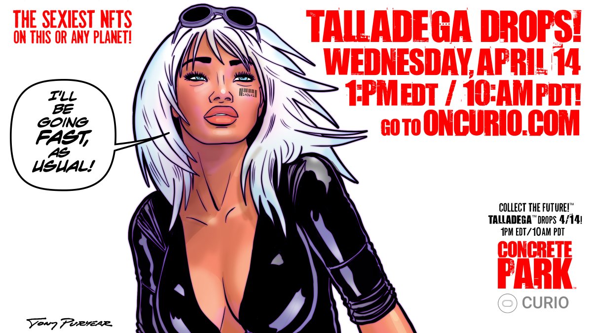 The newest NFT from <a href="/ConcretePark/">Concrete Park</a>  and @curioNFT, "Talladega™," drops her Wed. April 14 1PM EDT / 10AM PDT. go to @curioNFT for all the deets! Collect the Future!™ Don't miss it!