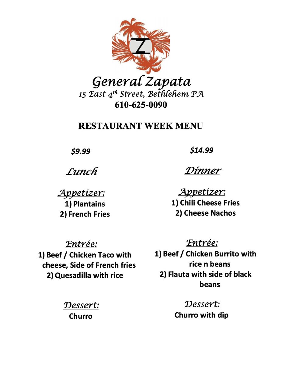 arts_southside's tweet photo. The first batch of menus are here!! Start planning & making those reservations at @theflyingVFT @SocialStill @GeneralZapataPA & #DinkysIceCreamParlor !
Spring RW starts 4/26 - 5/2!
@VisitBethlehem @LehighinTown @LehighValleyPA
#SpringRestaurantWeek #SouthSideArtsDistrict https://t.co/aacbG8bKPE