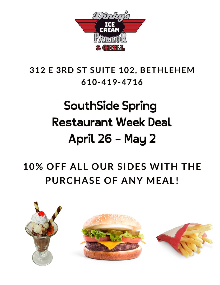 arts_southside's tweet photo. The first batch of menus are here!! Start planning & making those reservations at @theflyingVFT @SocialStill @GeneralZapataPA & #DinkysIceCreamParlor !
Spring RW starts 4/26 - 5/2!
@VisitBethlehem @LehighinTown @LehighValleyPA
#SpringRestaurantWeek #SouthSideArtsDistrict https://t.co/aacbG8bKPE