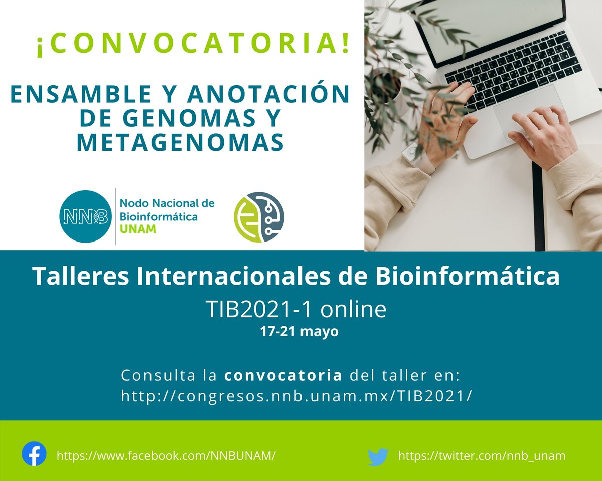 nnb_unam's tweet photo. ❗Convocatoria TIB2021-1 disponible❗

📌 Consulta la información del taller "Ensamble y Anotación de Genomas y Metagenomas" en: 👇👇
https://t.co/E8hAwdO65V

Muy pronto se abrirá el registro, mantente pendiente  🧑🏽‍💻👩🏼‍💻 https://t.co/f9eGaMlqCw
