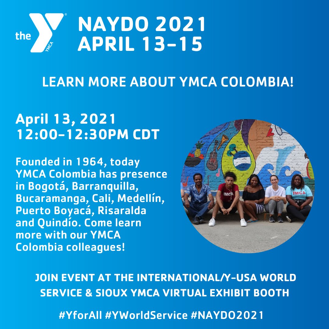 GlobalYMCA's tweet photo. Join us at the International/Y-USA World Service & @SiouxYMCA Virtual Exhibit Booth during #NAYDO. We have an incredible line up for #NAYDO2021 attendees to learn about #YMCA Global Movement. Here's the 4/13 Part 1 schedule! #YforAll #YWorldService @YMCA_NAYDO https://t.co/1Hmx5Xaa0P