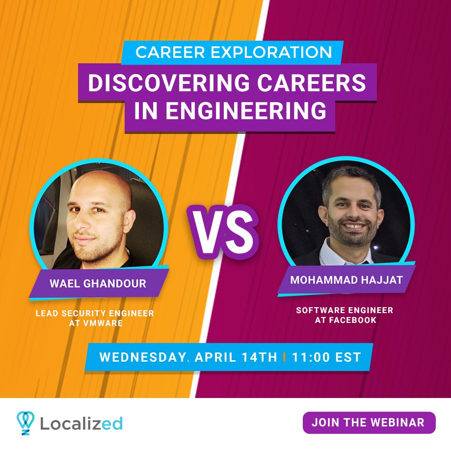 Localizedworld's tweet image. Join us for a conversation with Wael Ghandour, lead Security Engineer at VMware and Mohammad Hajjat Software Engineer at Facebook, to address the differences in the day-to-day duties of #SoftwareEngineers &amp;amp; #SecurityEngineers.

Attend for free:
bit.ly/3wKIAMB