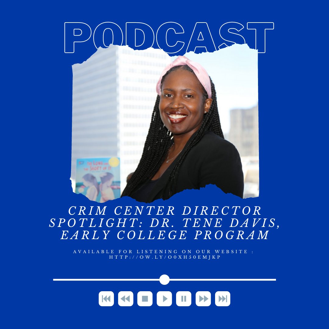 Happy Monday Crim Family 🥳 We want you to have a great start to your week! So give our newest podcast interview with Early College Program director, Dr. Tene Davis, a listen while you work. How do you like to listen to podcasts? 
ow.ly/O0xh50EmJkp