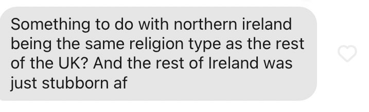 Thought I’d go back and ask a couple more guys about the North and now I regret it because people like this are driving me insane ‘the rest of Ireland was just stubborn af’