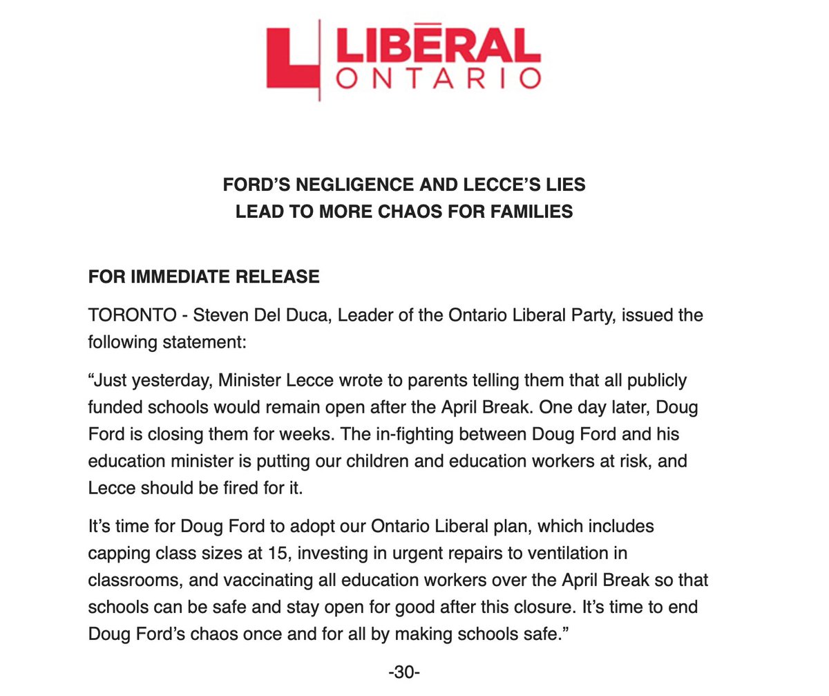 #NEW: <a href="/OntLiberal/">Ontario Liberal Party | Parti Libéral de l'Ontario</a> calls for Education Minister Stephen Lecce to be fired #Onpoli #onted