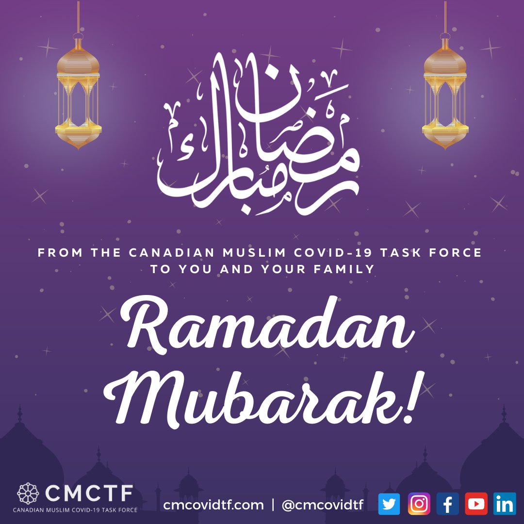 Ramadan Mubarak and Ramadan Kareem from the Canadian Muslim COVID-19 Task Force to all that are observing and celebrating.May the blessings of this month permeate our lives, our homes, our communities and may we all emerge safely from this 3rd wave, together. Ameen![14/14]