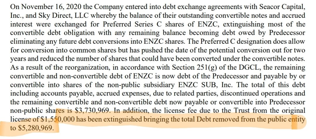 $ENZC - Supp Filings out. Highlights;

💥Audits to be complete before the due date of first quarterly report May 15th, + Form 10 to apply for OTCQB

💥 Company continues to recruit recognized medical members. + Partnerships

💥$5.3MM debt extinguished.

Onwards and upwards