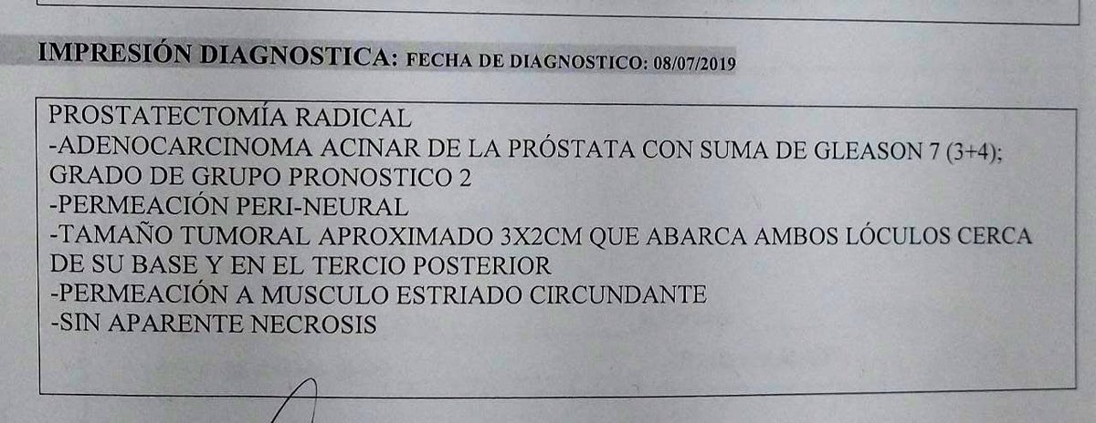 urovictore's tweet photo. Masculino 62 años de edad.
Cáncer de próstata localizado.
Prostatectomía Radical Laparoscópica a 18 meses de vigilancia oncológica.
pT2 N0 M0 (Adenocarcinoma acinar con suma de Gleason 3+4)
APE actual 0.01 ng/ml

#prostatecancer #UroSoMe https://t.co/vef0egGjn1