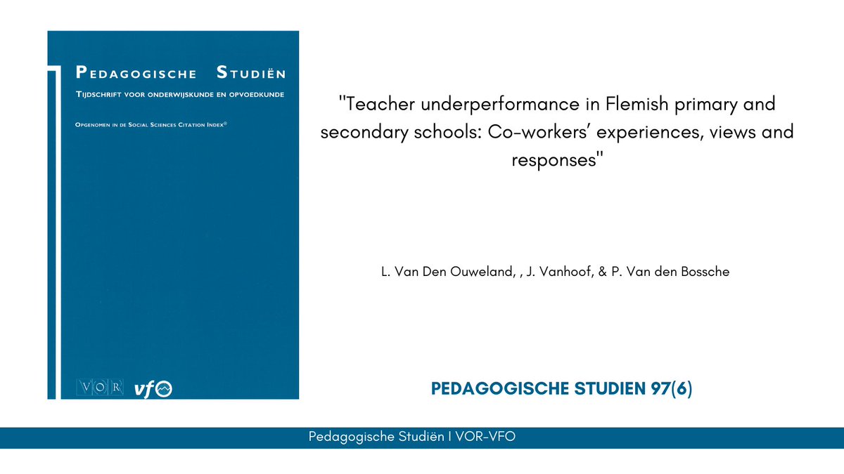 PedagogischeStu's tweet photo. New in PS: Teacher underperformance in Flemish primary and secondary schools: Co-workers' experiences, views and responses, by L. Van Den Ouweland, J. Vanhoof and P. Van den Bossche.
Read this article (and more) on https://t.co/fLtIeaCODl https://t.co/8hHZBlySKo