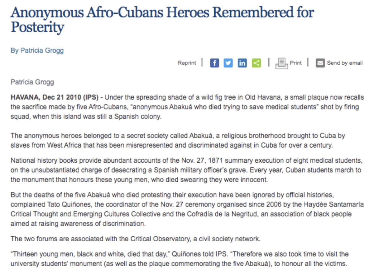  @LordeBarrington said "folks will come to understand that traditional african spiritual thought has been as central to our radical movements"-there is a "Monument to the 8 medical students" executed by the spaniards. The yts of course left out the 5 Abakua that tried to save them