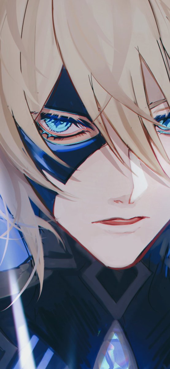 1boy solo male focus blue eyes mask looking at viewer hair between eyes  illustration images