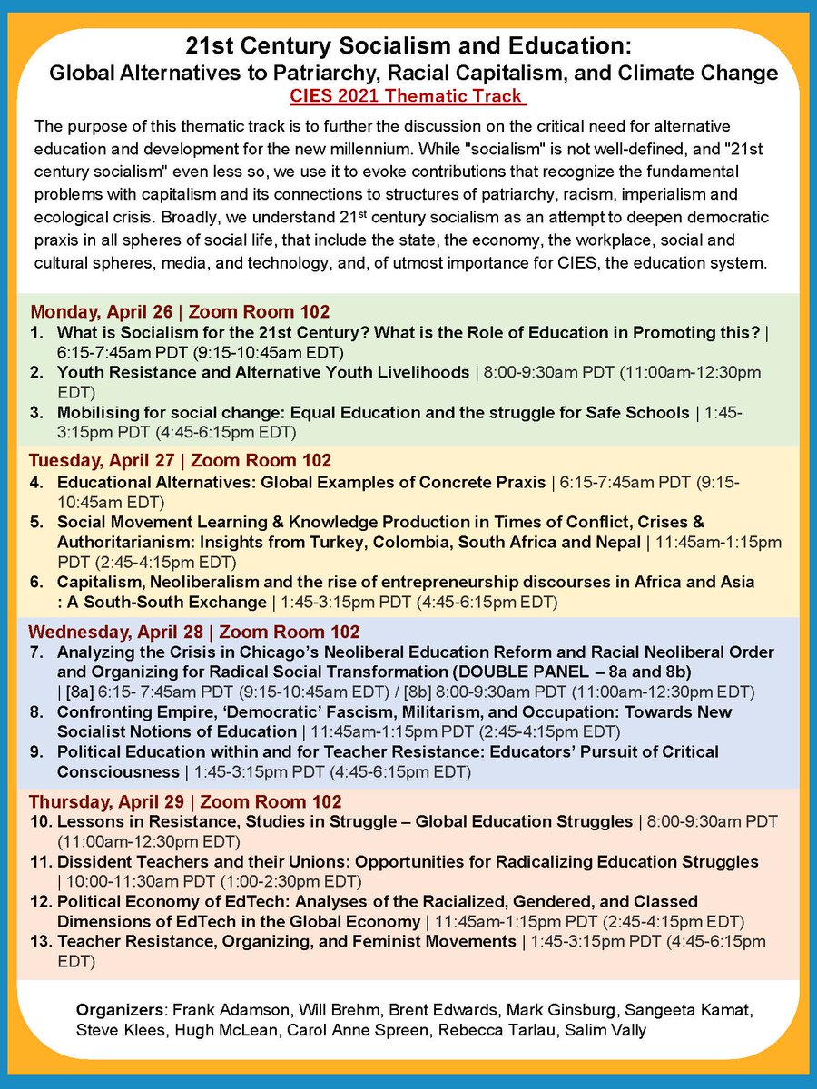 Come join <a href="/TAPinitiative/">The Alternatives Project</a> and likeminded scholars at the virtual CIES conference in April. For the first time, the conference includes a thematic track, 21st Century Socialism: Global Alternatives to Patriarchy, Racial Capitalism, and Climate Change. Sessions below: <a href="/cies_us/">CIES</a>