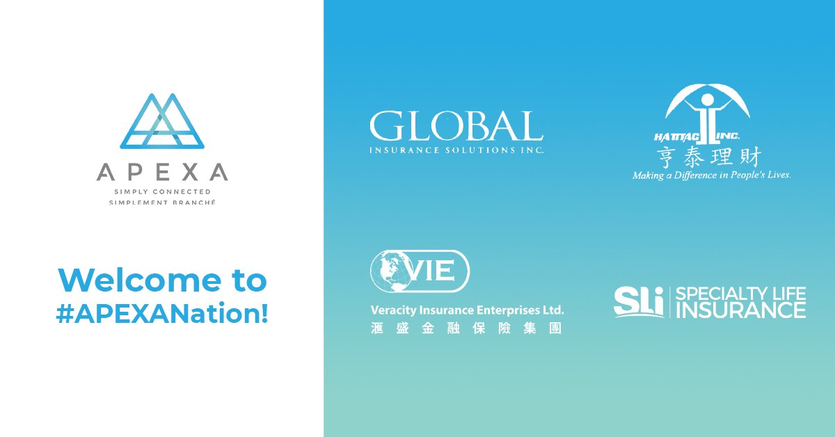 APEXA_Corp's tweet photo. We're thrilled to announce a recap of our clients who recently joined #APEXA – Hatitac Inc., @SLI_for, Global Insurance Solutions Inc., and Veracity Insurance Enterprises Ltd.! Welcome to #APEXANation! #LifeInsurance #MGA #Advisor #Insurer https://t.co/nILSzW0lPN