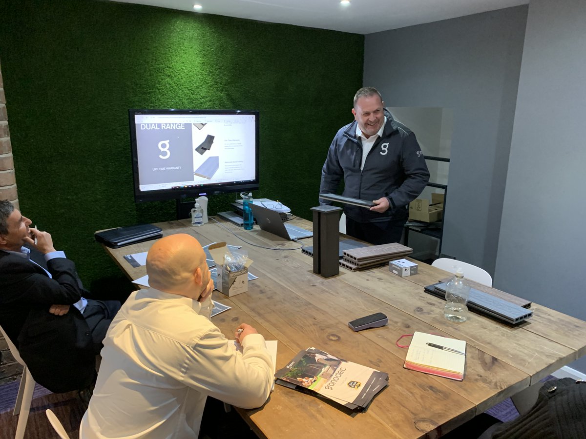 It's been a busy Monday for the Grono team. Alan Kenny, our sales director, has been heading up new product training for our sales team; Mike Scott, Lauren Bamford and Tom Walker.#landscaping #decking #composite #customer #goodnews #innovation #productdevelopment #producttraining
