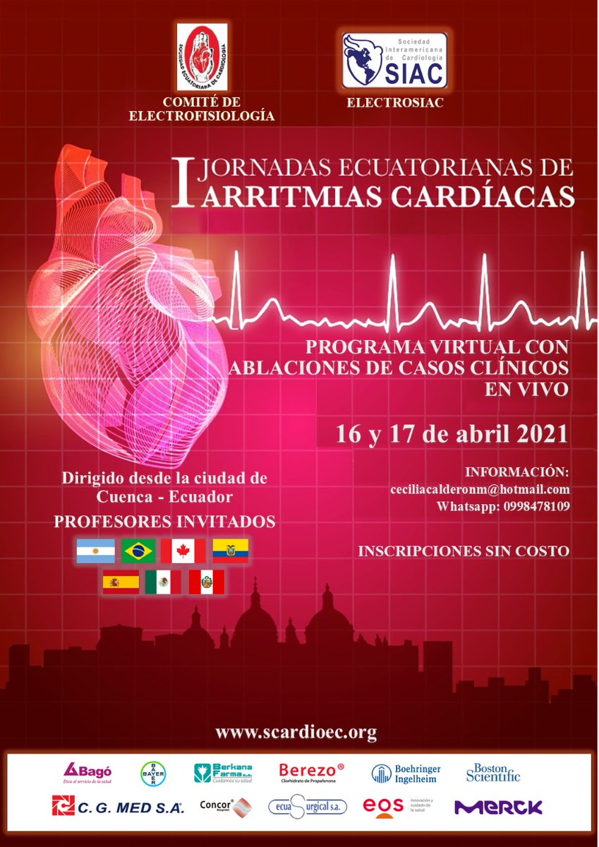 1 Jornadas Ecuatorianas de arritmias cardíacas
16-17 Abril 2021
Inscripción sin costo
más información: ceciliacalderonm@hotmail.com 
scardioec.org/2021/03/11/te-…