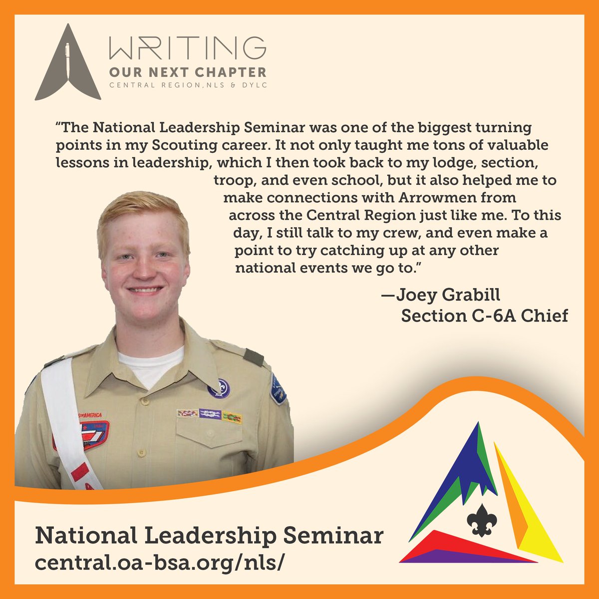 OACentral's tweet photo. Coming from Section Chief Joey Grabill, NLS can have a profound impact by not just delivering an innovative curriculum but also by jumpstarting lasting friendships with other Arrowmen from any of the 16 states in the Central Region.

#OA #BSA #CR #NLS #DYLC #WritingOurNextChapter https://t.co/zpcS4ls9u1