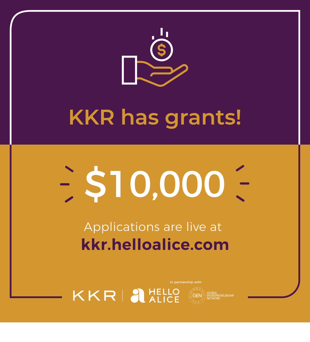 Make sure to apply by June 2 for the final round of the #KKRSmallBusinessBuilders grant program! 

We are teaming up with <a href="/KKR_Co/">KKR</a> + <a href="/HelloAlice/">Hello Alice</a> to support entrepreneurs and their small businesses around the world. Apply today: hialice.co/HelloAlice-KKR.