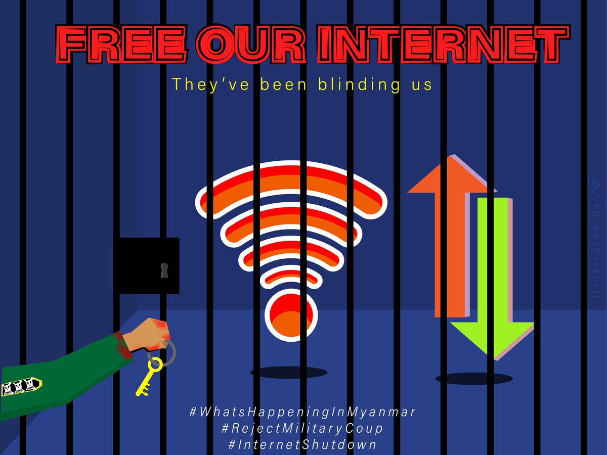 LinKhantPhyo's tweet photo. - Nightly internet outage 58 nights
- Mobile data disabled 29 days
- Public wifi limited 27 days
- Wireless broadband cutdown 11 days
- Platforms filtered since Feb.
#FreeOurInternet
#InternetShutdown
#WhatsHappeningInMyanmar
#Apr12Coup https://t.co/spVh8nBPmx