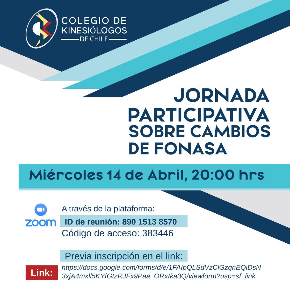 colkine's tweet photo. El Colegio de Kinesiólogos de Chile invita a una jornada para compartir las inquietudes y problemáticas generadas por la nueva codificación de FONASA. Para participar, sólo se requiere inscribirse, no te la pierdas! https://t.co/Wj2ndrcaJA