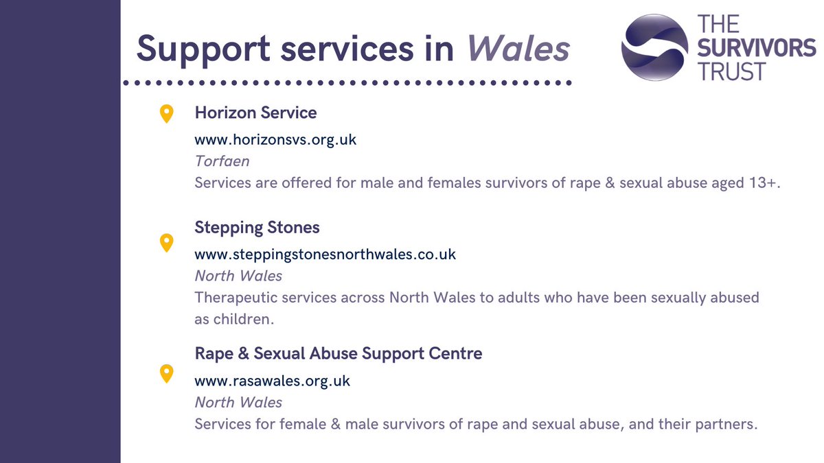 survivorstrust's tweet image. We&apos;re kicking off the week by shining the #SupportSpotlight on Wales!  Check out these 3 fantastic charities in Wales who are members of The Survivors Trust. 

To find support in your local area visit 👇thesurvivorstrust.org/find-support

#SupportSurvivors #YouAreNotAlone #ItStillMatters