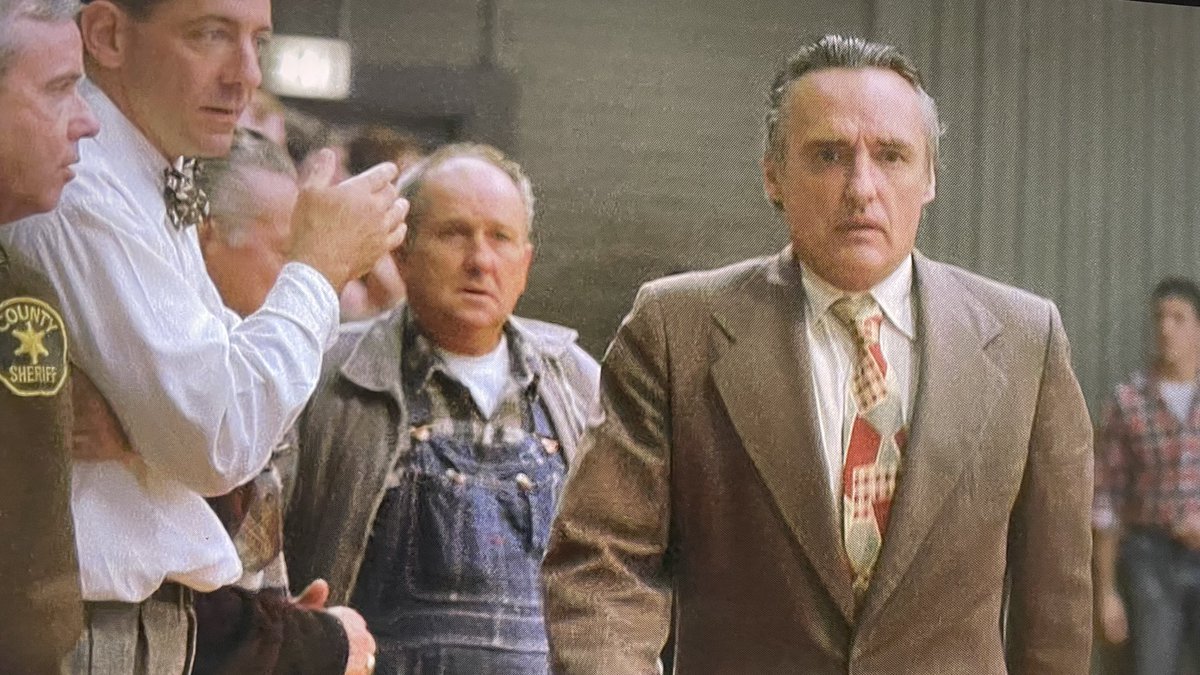 Norman_Dale's tweet photo. “What do you say?" Under the following conditions. That you, uh, clean yourself up and you shave. And uh, uh, uh, you show up at the games on time, and the practices, and you wear a shirt and tie." #Hoosiers #AlmostOnTime https://t.co/RUoQ9zHgxc