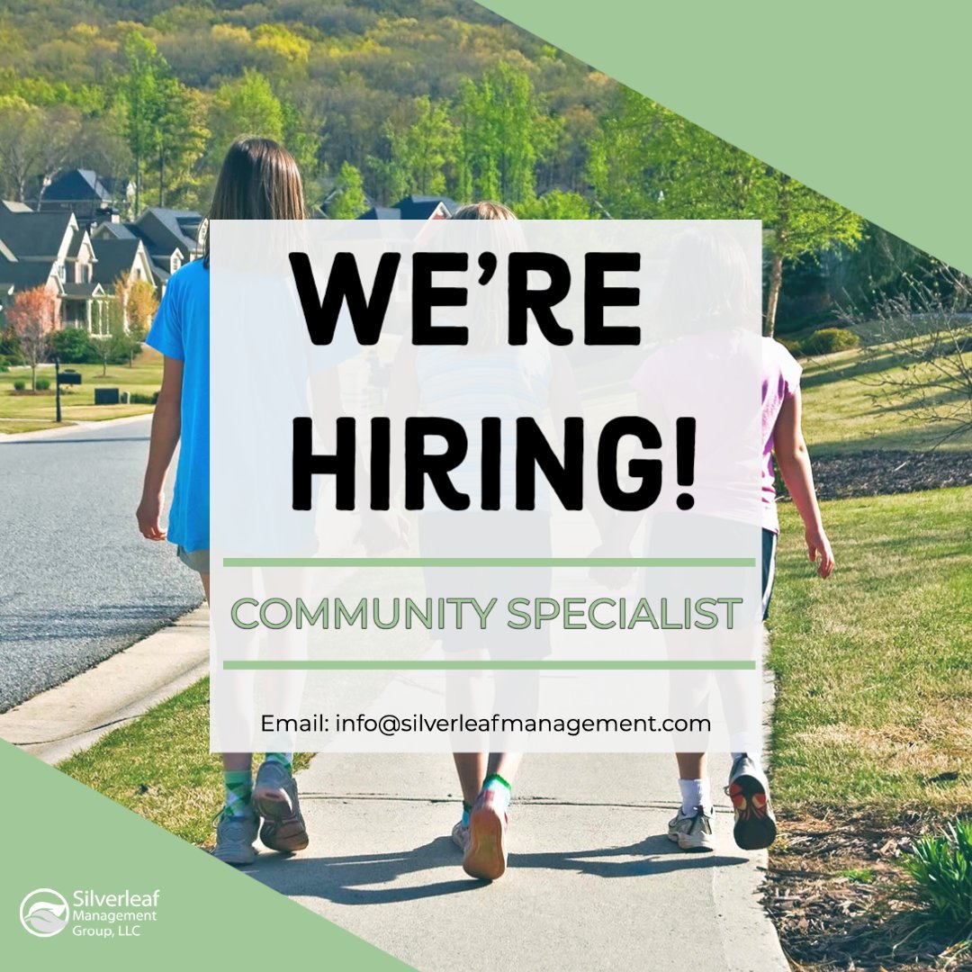 SilverMgmtGrp's tweet photo. We're hiring a full time community specialist! This is an office position where you will assist property managers and speak with homeowners on a variety of items. If you or anyone you know is interested, please email info@silverleafmanagement.com

#wearesilverleaf https://t.co/G7VBqEU2Hs