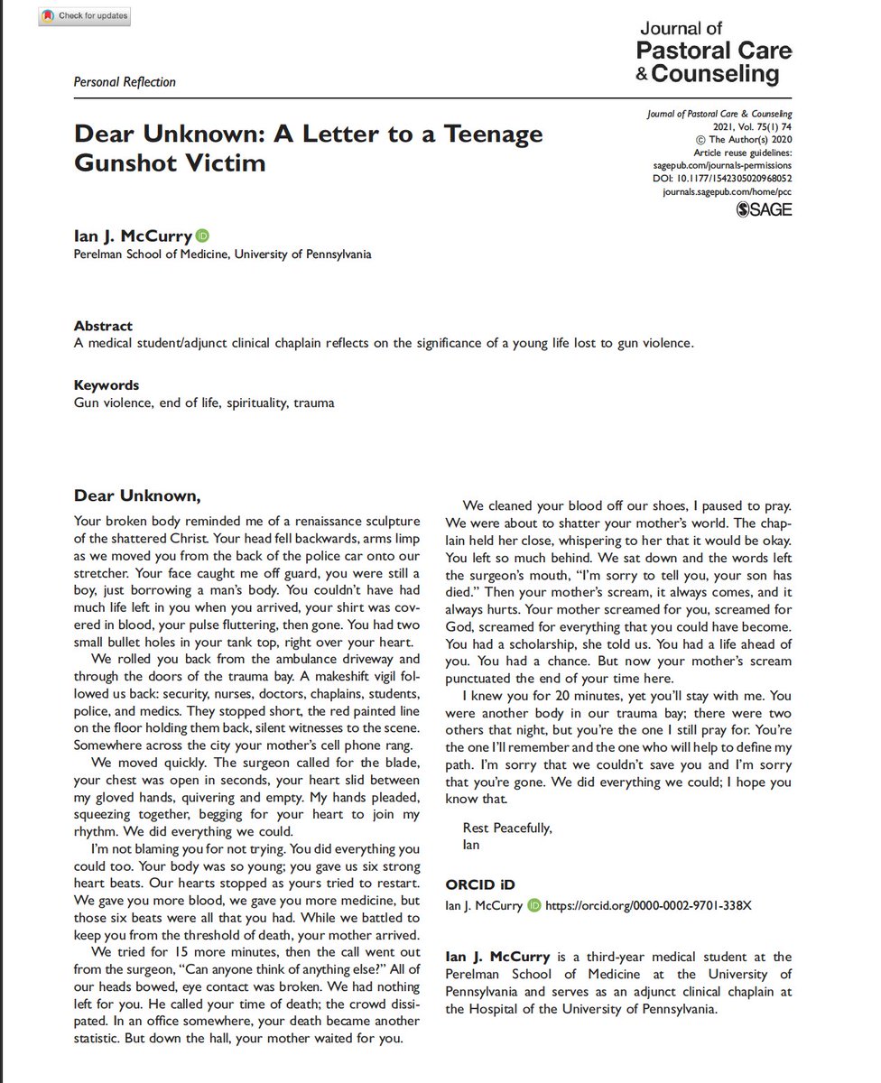 Ian McCurry, MD (@mccurry_ian) on Twitter photo 499 people were killed in Philadelphia last year. I wrote this to memorialize one who I met during my <a href="/PennTrauma/">Penn Trauma Center</a> rotation.
journals.sagepub.com/doi/full/10.11… <a href="/CeaseFirePA/">CeaseFirePA</a> 499 people were killed in Philadelphia last year. I wrote this to memorialize one who I met during my <a href="/PennTrauma/">Penn Trauma Center</a> rotation.
journals.sagepub.com/doi/full/10.11… <a href="/CeaseFirePA/">CeaseFirePA</a>