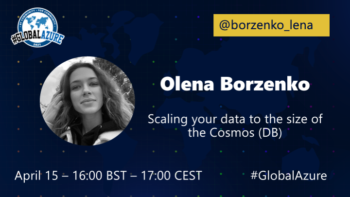 borzenko_lena's tweet photo. Join me on Thursday at 📆17:00 CET at @GlobalAzure.
I will show you how to build materialised view with #AzureFunctions and #ChangeFeed Processor.
But what is more important how you shouldn't use SQL Api in #CosmosDB.
More details here: https://t.co/qbyT36DTHK. https://t.co/TnAJY5CYMT