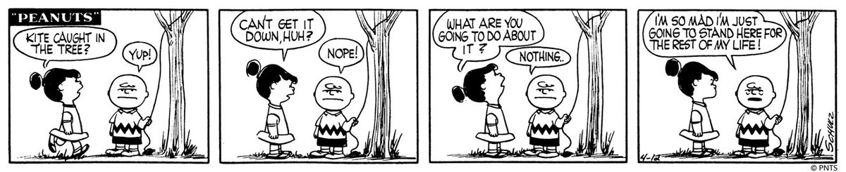 🌳 This Peanuts strip was first published 65 years ago on April 12, 1956⁠⁠, ⁠⁠the day Charlie Brown first gets his kite stuck in a tree.