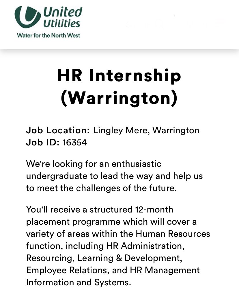 HR Internships available with United Utilities.

Applications close 25th April!!                    <a href="/uugroupplc/">United Utilities PLC</a> @BoltonUni <a href="/BoltonNCME/">National Centre for Motorsport Engineering</a> <a href="/TheBoltonAward/">Bolton Award</a> <a href="/boltoncareers/">University of Bolton Careers</a> #OpportunityonTap #graduateopportunities