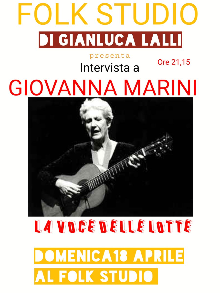 gianluca_lalli's tweet photo. Domenica al Folk studio
Intervisterò la Grande
Giovanna Marini
LA VOCE DELLE LOTTE https://t.co/TfswOThl34