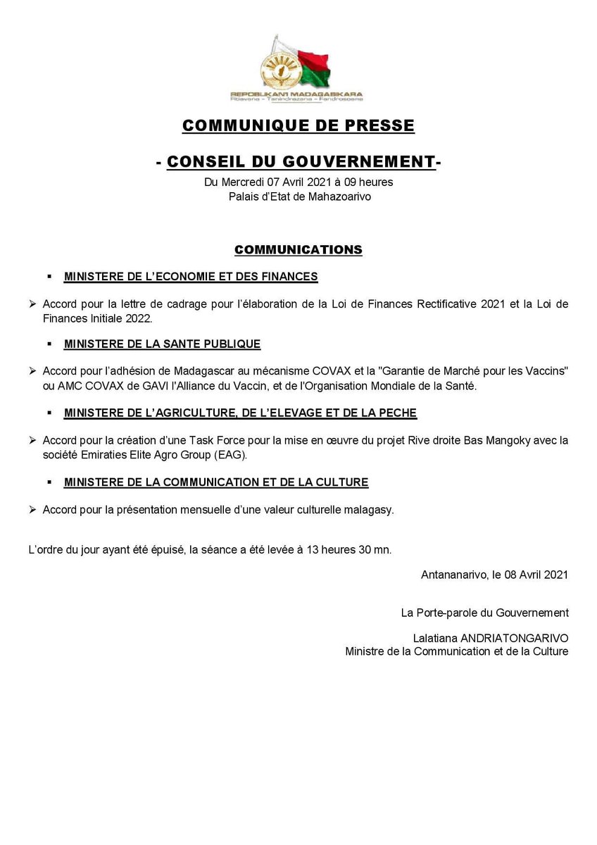 Samira Sawlani On Twitter Madagascar Was Among The African Countries Tanzania Burundi Being The Other 2 That Had Not Signed Up To The Covax Vaccine Facility Minister For Health Recently Announced