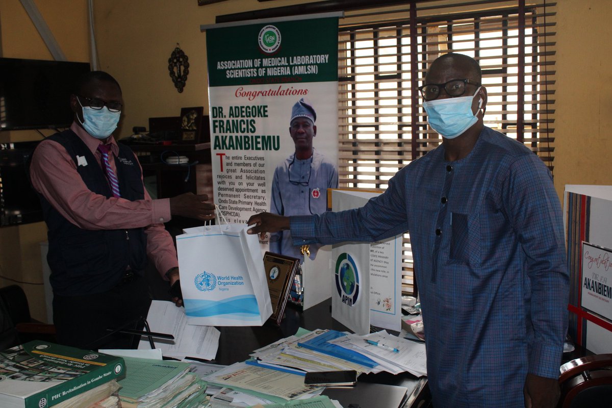 ondo_team's tweet photo. #WHO #ondo_team paid advocacy visit to the newly appointed Permanent Secretary, #OSPHCDA and #OndoMoH; and commemorate the #WorldHealthDay with them and the Permanent Secretary, Ondo State Hospital Management Board. @WHONigeria @BrakaFiona @proactiveswz @Dronyibe @akinfatiregun https://t.co/ODx43scrUM