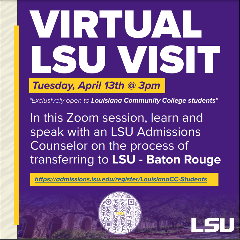 NTCCgators's tweet image. Tomorrow LSU is hosting a Virtual Visit via Zoom, this is exclusively for Community College students! Register NOW @ lsu.zoom.us/j/98592640807
#BuildingFutures🐊 #CCMonth #comm_college